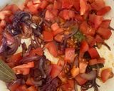 A picture of step 2 of Okra masala with aubergine & sweet potato.