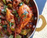 A picture of step 9 of Bhindi chicken.