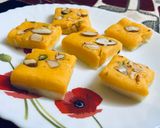 A picture of step 7 of Kesar malai burfi.