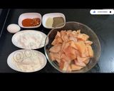 A picture of step 1 of Chicken 65.