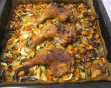 Sült csirkecomb 🍗 zöldségekkel 🫑🍅🧄 és krémes sütőtökös rizottóval 🎃🍚 recept fázis 7 fotója