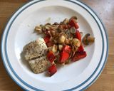 A picture of step 4 of Cod with mushroom and red pepper.