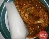 A picture of step 2 of Okro soup and Agidi (Corn Jellos).
