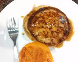 A picture of step 5 of Sourdough Kamut pancake with butter almond milk syrup.