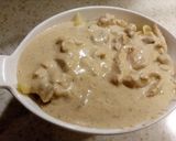 A picture of step 5 of Chicken Alfredo Pasta.
