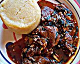 A picture of step 6 of Ogbono with okra and ugu.