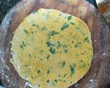 A picture of step 2 of Methi Thepla with boondi Raita and Sweet Mango pickle.