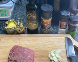 A picture of step 1 of Garlic fried rice with sliced grilled beef sirloin.