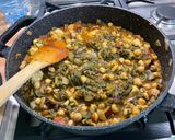A picture of step 20 of Chicken Curry with Chickpeas, Eggplant, and Spinach.