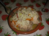 Conejo con arroz y verduras
