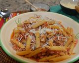 A picture of step 7 of Instant Pot Penne Pasta with Meat Sauce.