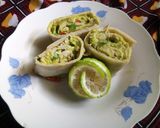 A picture of step 3 of Chicken avocado salad roll ups.