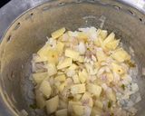 A picture of step 1 of Alu lal saag.