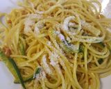 A picture of step 3 of Spaghetti with zucchine, pancetta and saffron.