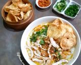 Foto langkah ke 4 dari resep Bubur Ayam Kuah Kuning.