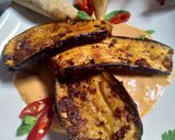 A picture of step 4 of Mediterranean brinjals with special tahina dynamite sauce.
