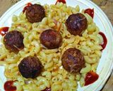 A picture of step 3 of Pasta with BBQ meat bols.