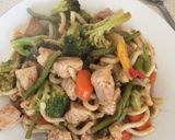 A picture of step 4 of Pork with Black Bean Stir-fry with Udon thick noodles.