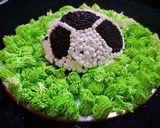A picture of step 6 of Eggless Chocolate Football cake.