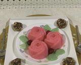 A picture of step 3 of Sooji roses with chocolate leaves.