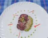 A picture of step 5 of GRILLED FLANK STEAK with green chilli sauce & nutty cheese sauce.