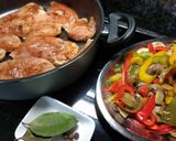A picture of step 5 of Lemon Chicken with Colorful Peppers and Mushrooms.