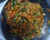 A picture of step 4 of Vangyach Bharit/ Baigan ka Bharta.