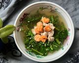 Hình bước làm 1 của món Canh rau tần ô nấu tôm khô thịt xay