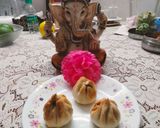 A picture of step 4 of Baked Modak filled with fresh coconut, jaggery, poppy seeds and nutmeg (made in Air fryer).