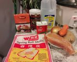 A picture of step 1 of Curry chicken spring rolls.