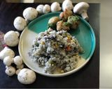 A picture of step 7 of Garlic Mushrooms Green Peas and Sweet-Corn Fried Rice.