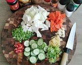 A picture of step 1 of Spicy cabbage, carrot and cucumber pickle.