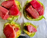 A picture of step 2 of Tuna (fillet), baked on cabbage steaks, with cheese.