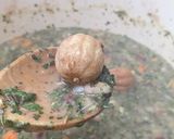 A picture of step 4 of Persian-inspired herby soup (ghorme sabzi).
