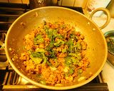 A picture of step 6 of Banana masala powder (Podimas in Tamil) mixed with rice.