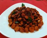 A picture of step 1 of Chilli Sausage fry.