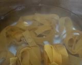 A picture of step 2 of Pappadelle Pasta with Asparagus, Saffron + Peas.