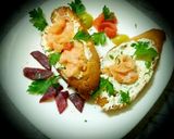 A picture of step 3 of Grilled toast with feta cheese flavored with herbs and salmon.