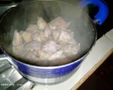 A picture of step 5 of Fried nduma with beef and potato served. with spinach.