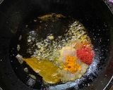 A picture of step 3 of Begun’r Ghonto / Eggplant Ghonto for lunch in Thakurbari style.