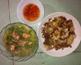 Hình bước làm 4 của món Cà tím nướng trộn với hành phi vàng, Canh mướp nấu tôm