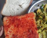 A picture of step 4 of Schezwan spicy sandwich.