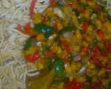 A picture of step 5 of Pasta with stir fried vegetables and shredded fish.
