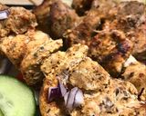 A picture of step 3 of Greek Pork Souvlaki with Greek Salad and Flatbread.