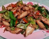 Foto langkah ke 6 dari resep Oseng Cumi Asin saos tiram cabe Hijau.