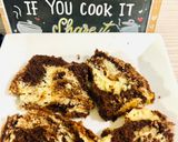 A picture of step 5 of Eggless Marble cake.