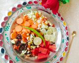 A picture of step 2 of Kala chana with vegetable fruit chaat (Black chickpeas for protein packed Breakfast).