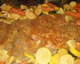 A picture of step 13 of Foil wrapped honey mustard pork loin with zucchini, squash, and baby carrots.