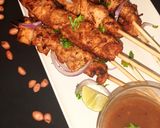 A picture of step 8 of Chicken satay with peanut sauce and mixed vegetable rice.