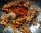 A picture of step 4 of Dhaba style Chicken masala.